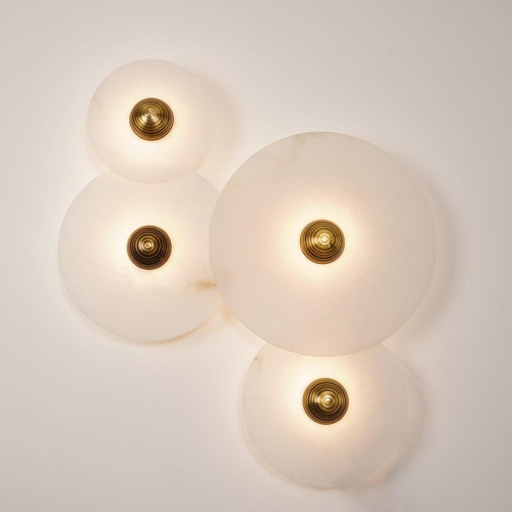 Round Wall Lamp Alabaster Fluted Brass