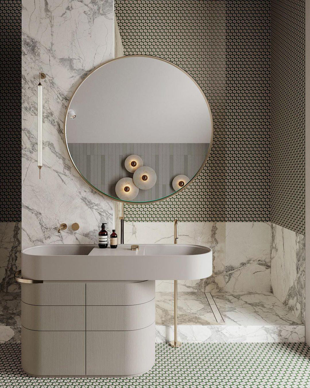 Round Wall Lamp Alabaster Fluted Brass