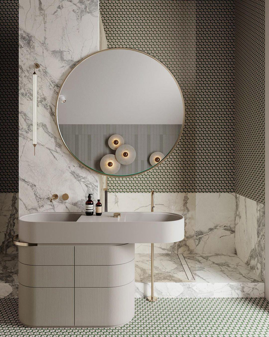 Round Wall Lamp Alabaster Fluted Brass