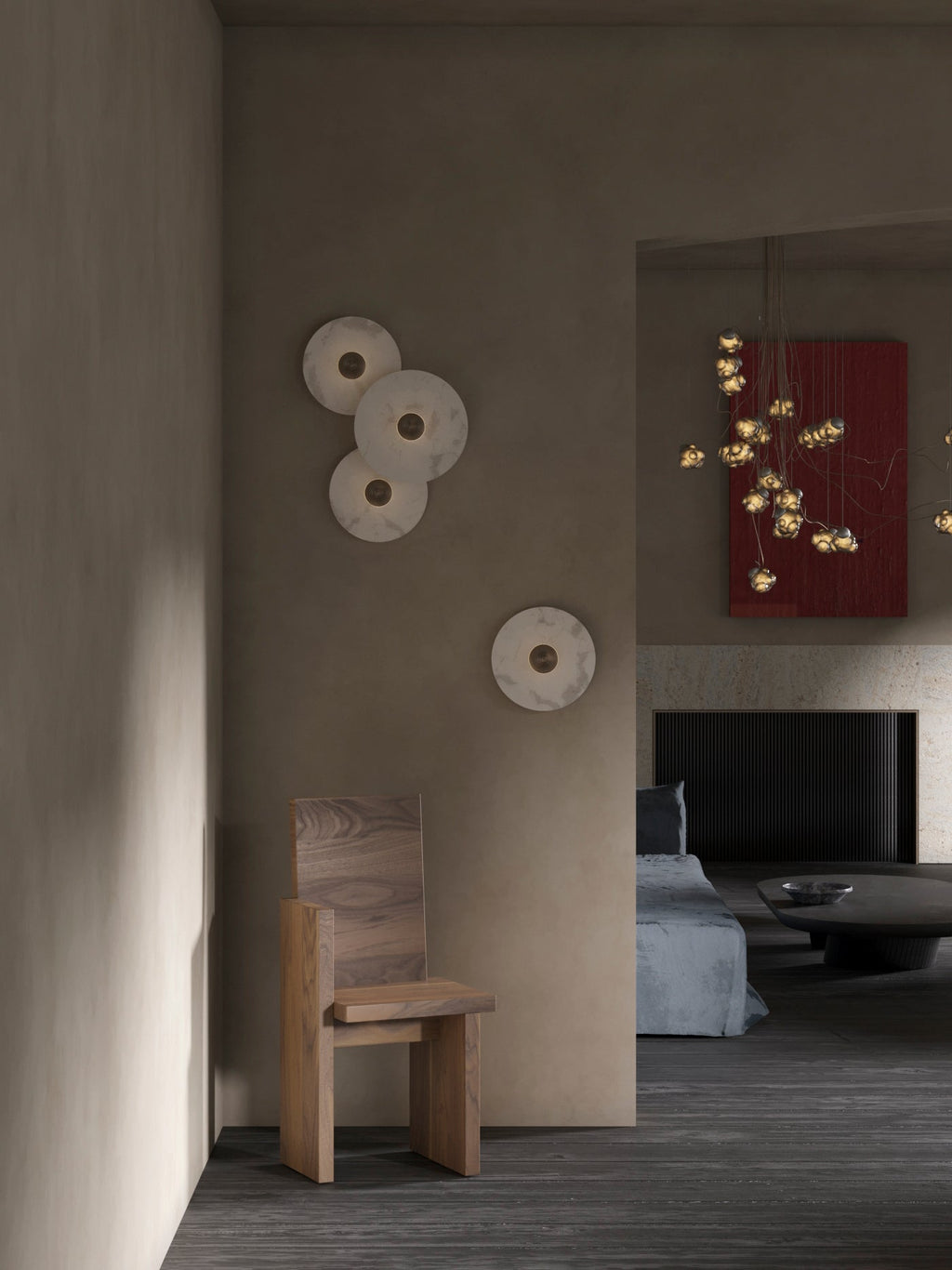 Round Wall Lamp Alabaster Fluted Brass