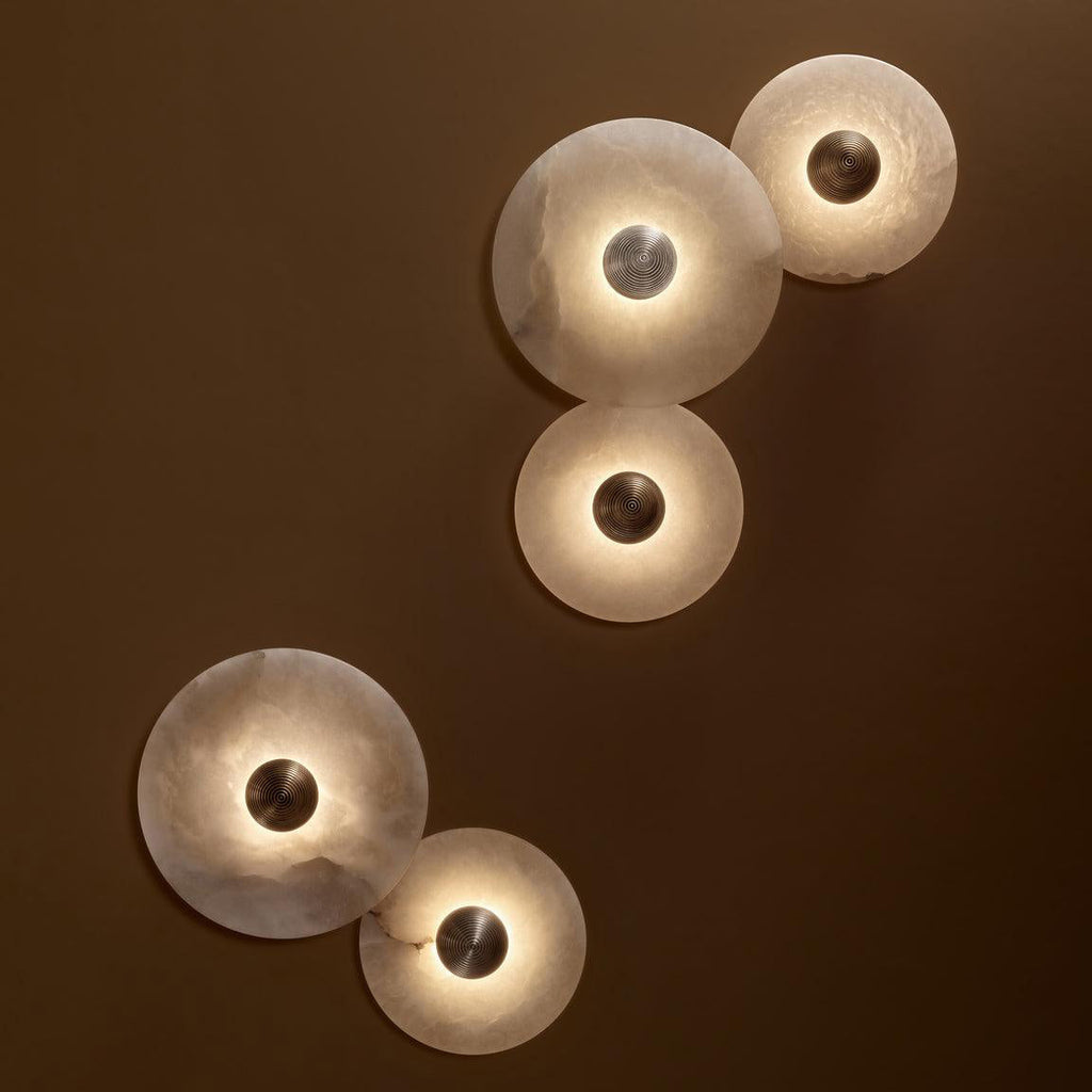 Round Wall Lamp Alabaster Fluted Brass