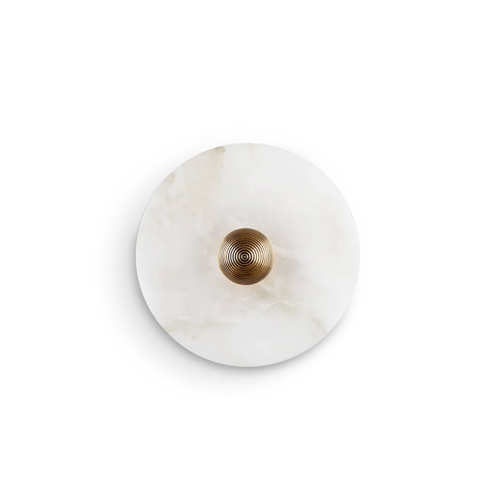 Round Wall Lamp Alabaster Fluted Brass