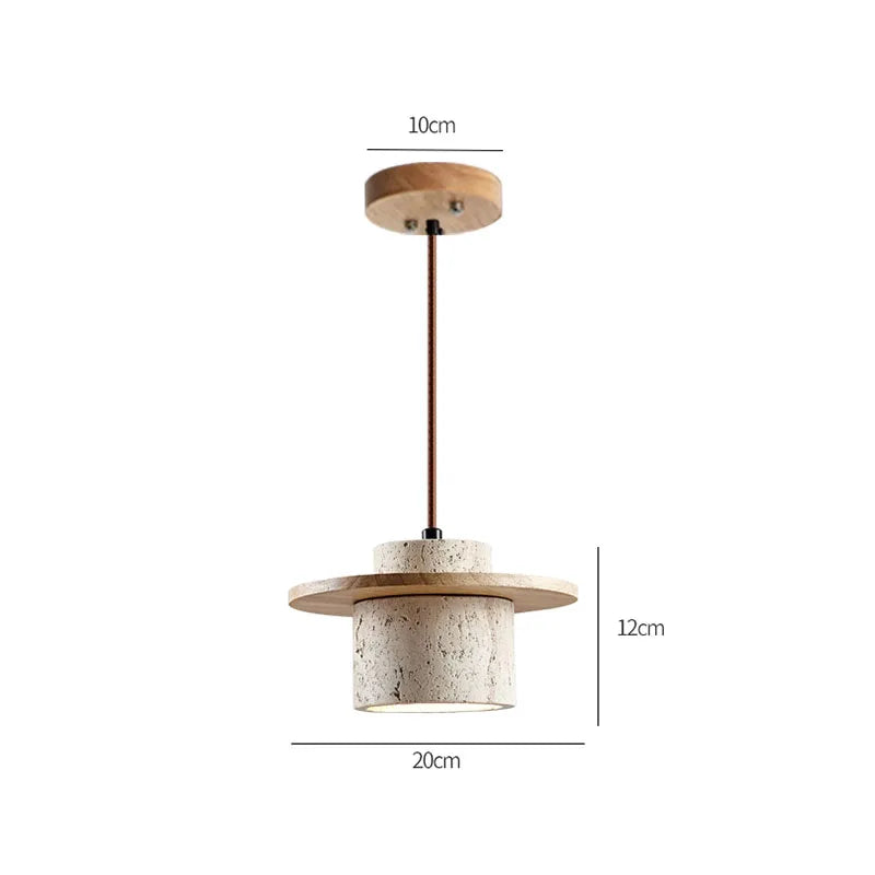 Modern Hanging Lamp Made of Stone and Wood