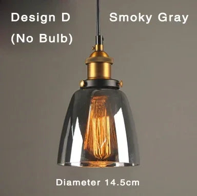 Retro Industrial Pendant Lamp with Glass – Smoky Glass Shade