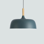 Modern metal pendant lamp with wooden accent – minimalist Scandinavian style