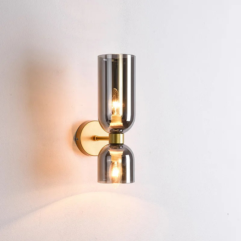 Elegant wall sconce with smoky glass and gold finish – double light source