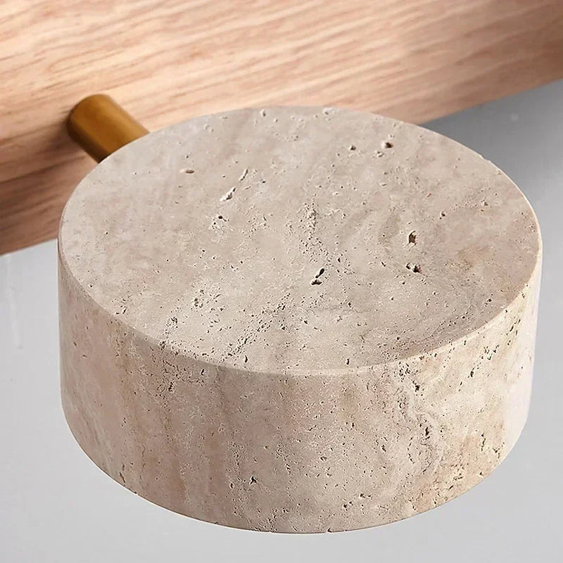 Modern LED wall lamp with rotating shades made of stone and a wooden base