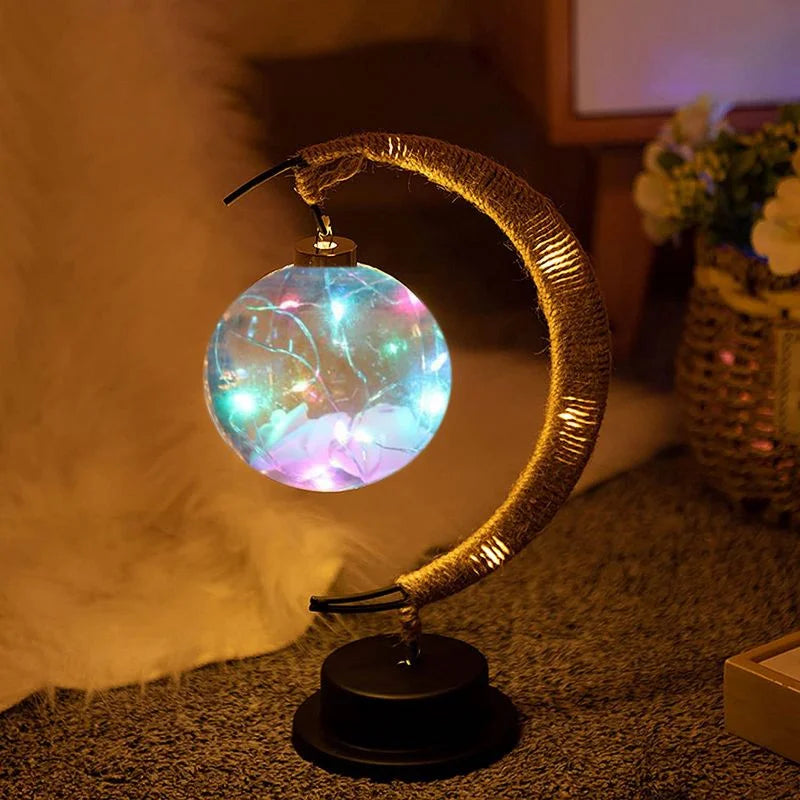 LED Table Lamp with Sphere and Crescent Moon