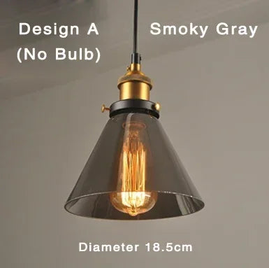 Retro Industrial Pendant Lamp with Glass – Smoky Glass Shade