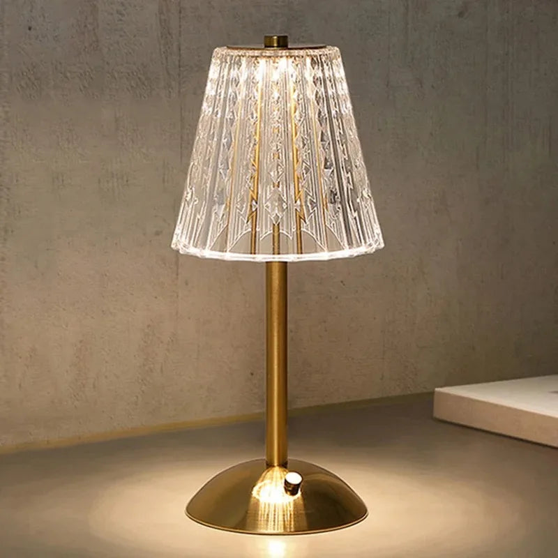 Elegant LED Table Lamp with Crystal Shade and Gold Finish – Touch Activated