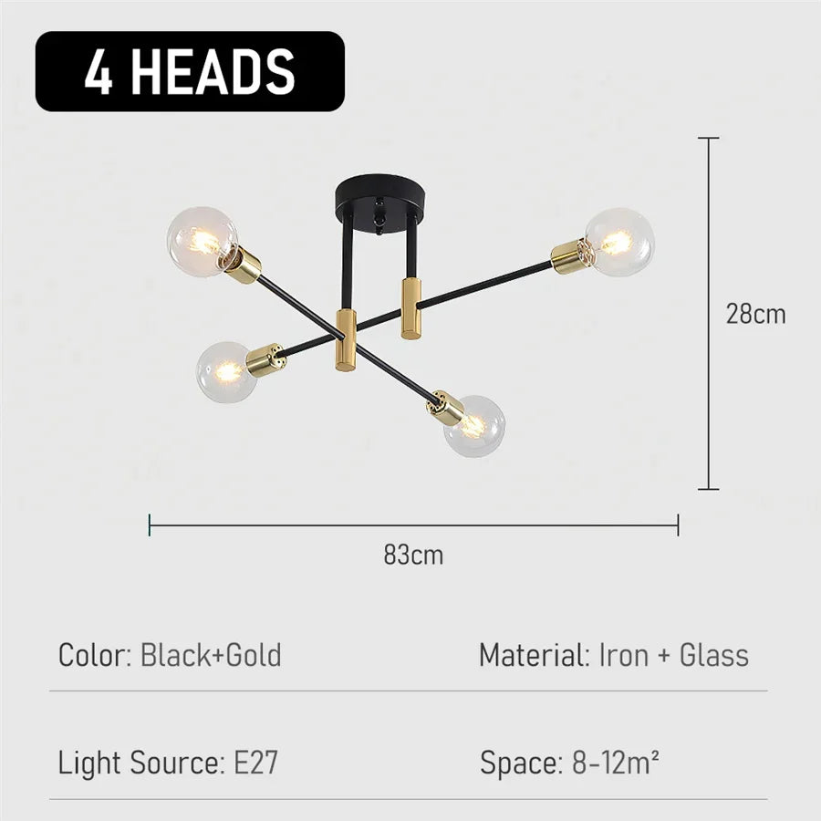 Industrial ceiling lamp chandelier with round lights