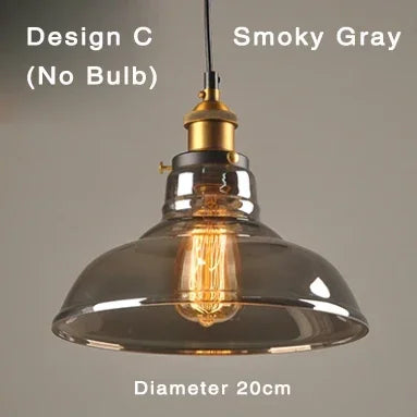 Retro Industrial Pendant Lamp with Glass – Smoky Glass Shade