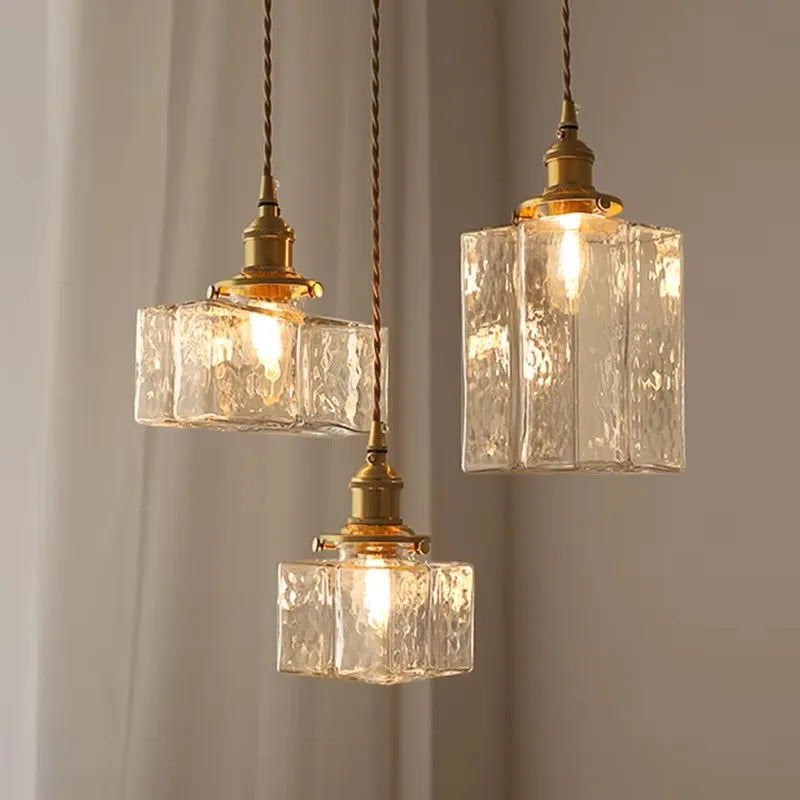 Vintage glass hanging lamps with brass finish