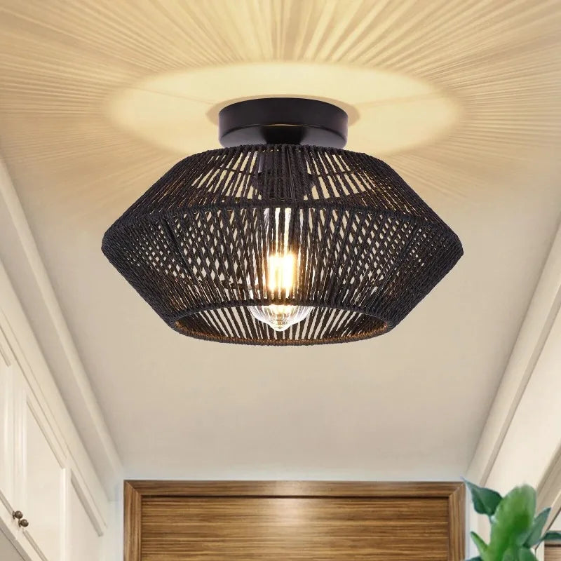 Ceiling lamp with a lattice lampshade – modern ceiling light in boho or industrial style