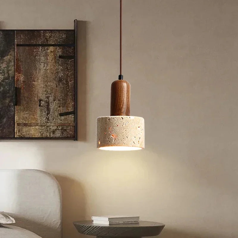 Pendant lamp made of natural stone and wood – modern ceiling lamp for the kitchen or dining room