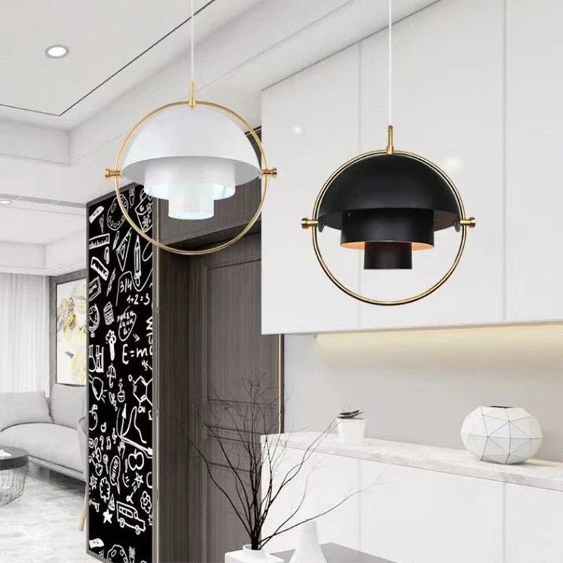 Designer Hanging Lamp with Metal Shade and Decorative Ring