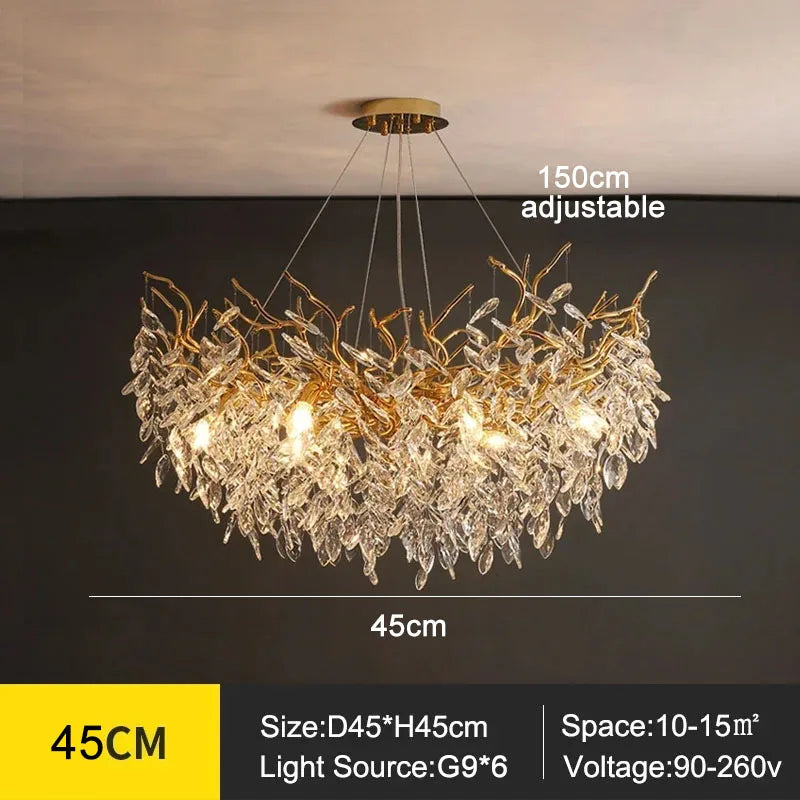 Exclusive chandelier with crystal leaves – branch effect, modern elegance
