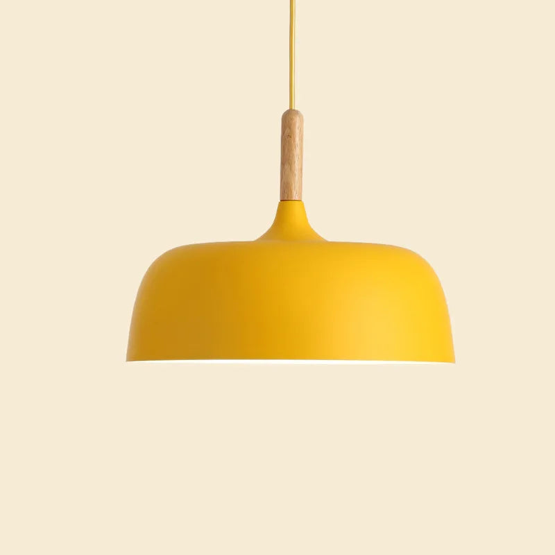 Modern metal pendant lamp with wooden accent – minimalist Scandinavian style