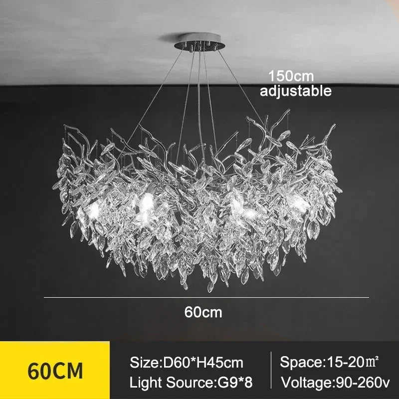 Exclusive chandelier with crystal leaves – branch effect, modern elegance