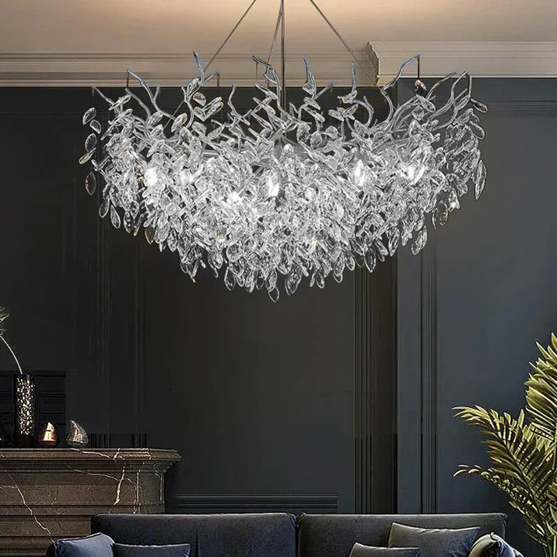 Exclusive chandelier with crystal leaves – branch effect, modern elegance