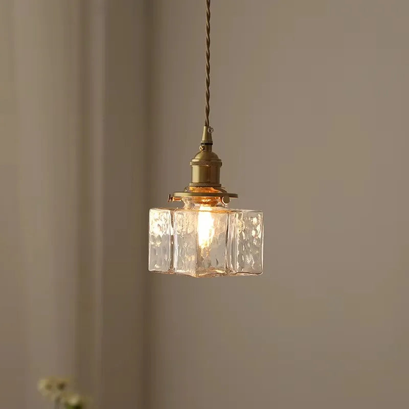 Vintage glass hanging lamps with brass finish