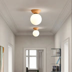 Modern ceiling lamp in Japanese style with a wooden base – minimalist sphere