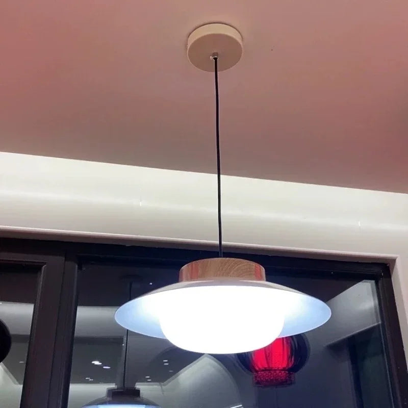 Modern Glass Pendant Lamp – Minimalist Design with Wooden Accent