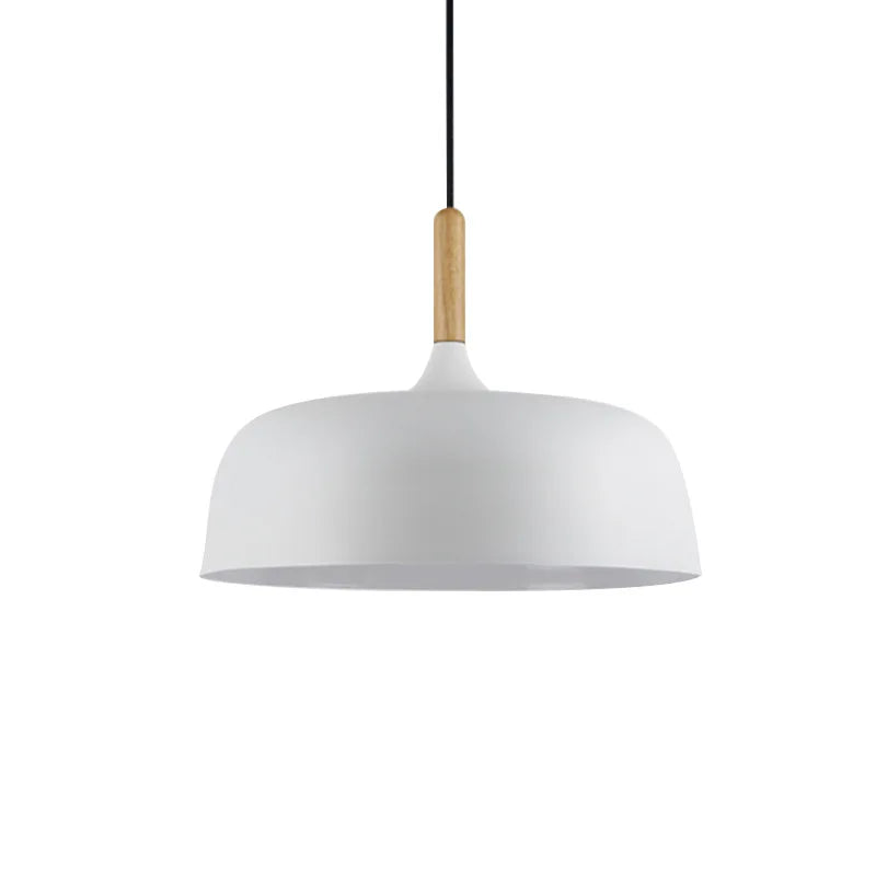 Modern metal pendant lamp with wooden accent – minimalist Scandinavian style