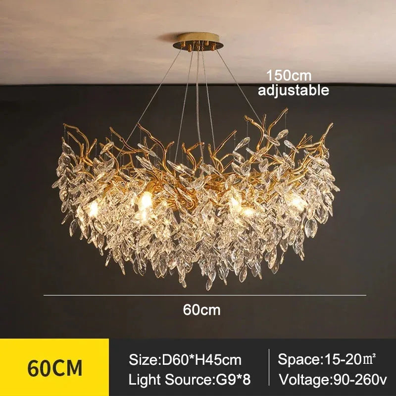 Exclusive chandelier with crystal leaves – branch effect, modern elegance