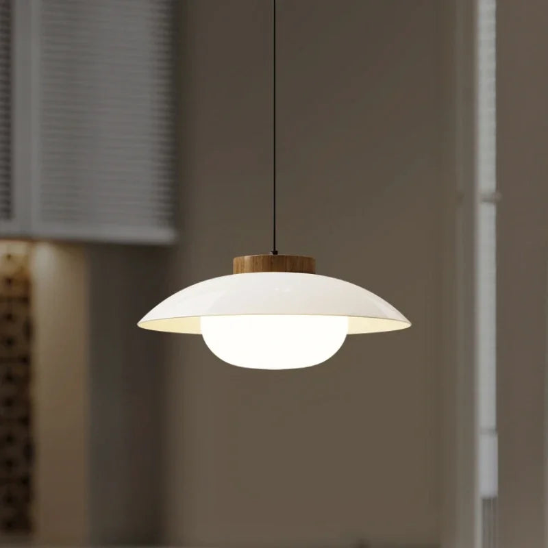 Modern Glass Pendant Lamp – Minimalist Design with Wooden Accent