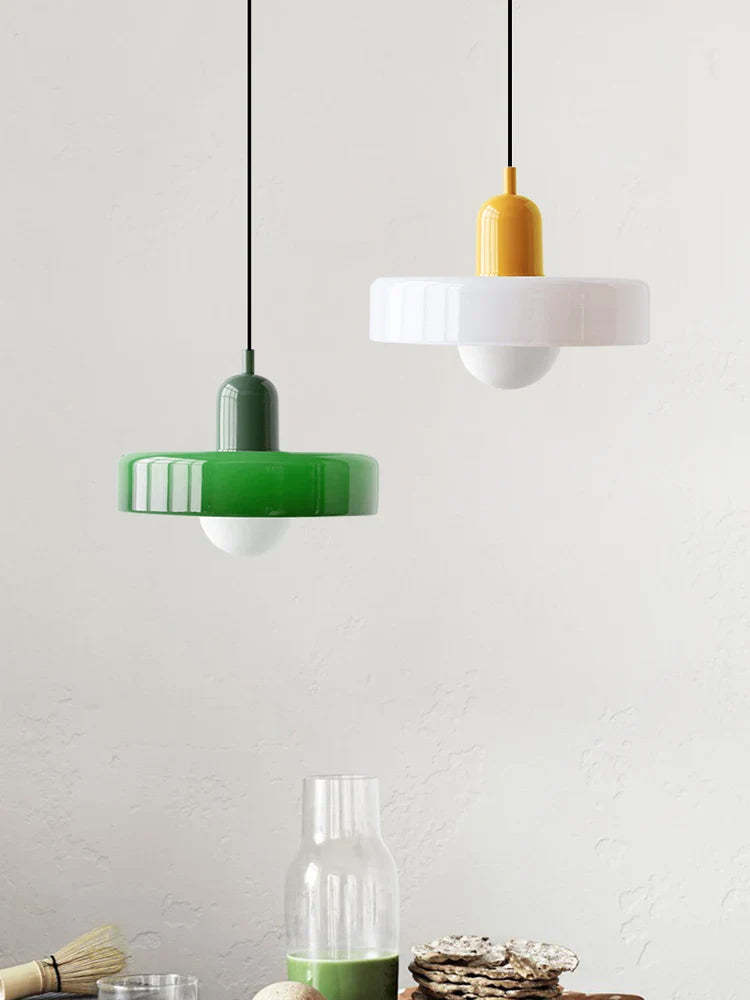 Modern pendant lamp with colorful glass shade Bauhaus