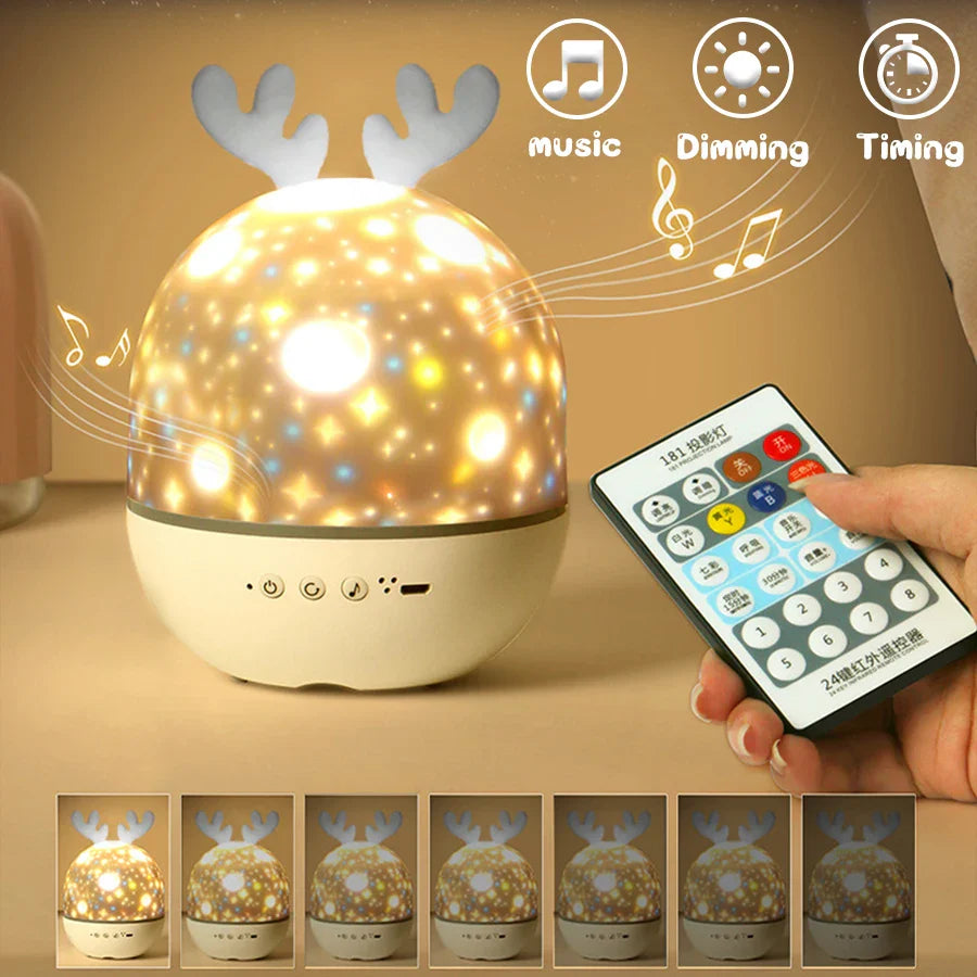 LED Night Projector with Remote Control and Music – Children's Lamp with Stars and Timer