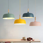 Modern metal pendant lamp with wooden accent – minimalist Scandinavian style