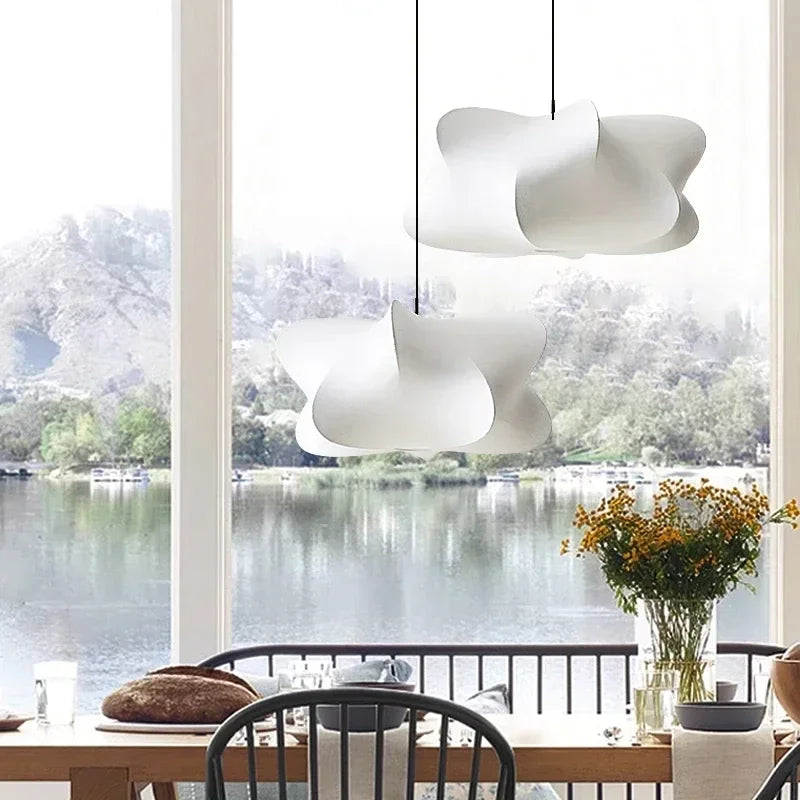 Ceiling lamp with silk shade in Japanese wabi-sabi style