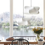 Ceiling lamp with silk shade in Japanese wabi-sabi style
