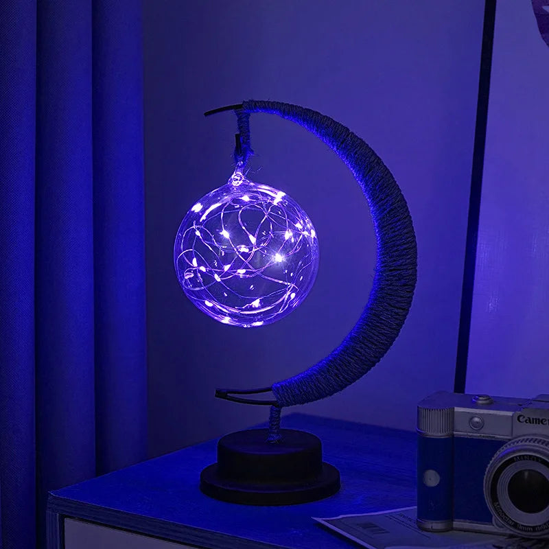 LED Table Lamp with Sphere and Crescent Moon
