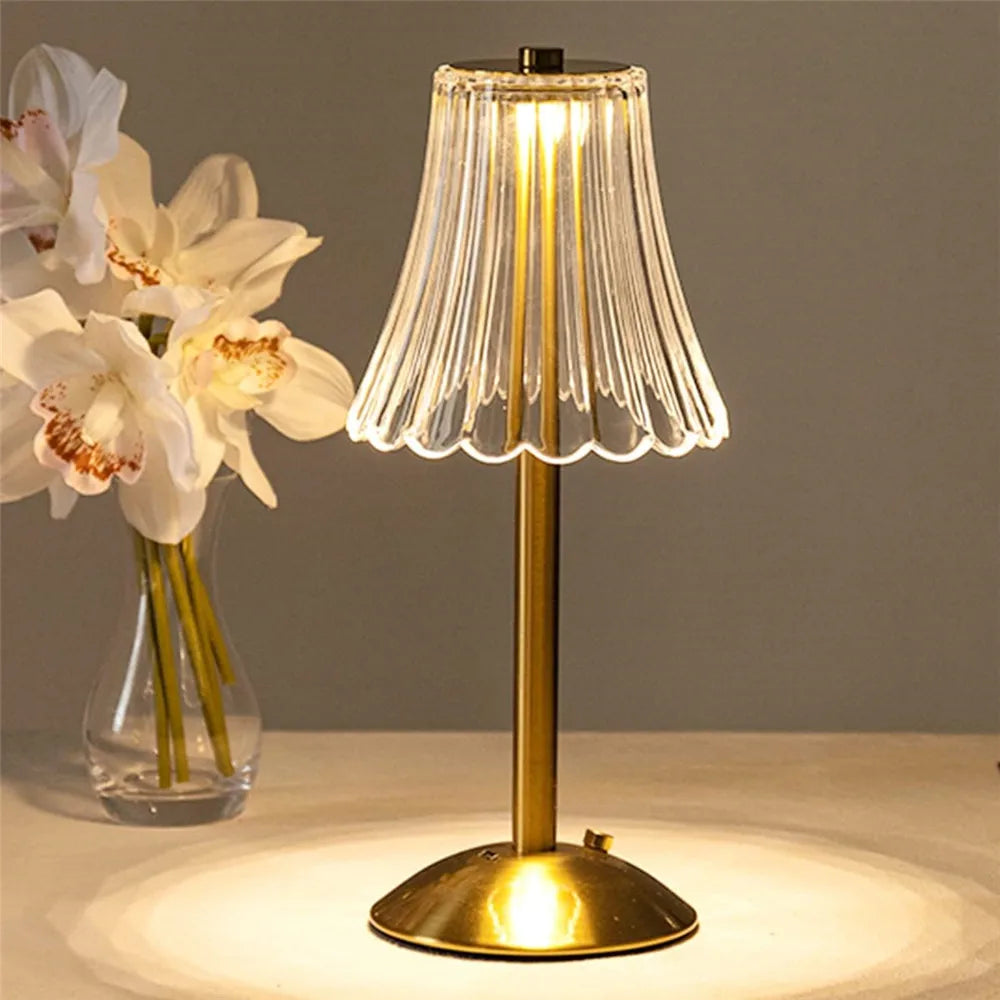 Elegant LED Table Lamp with Crystal Shade and Gold Finish – Touch Activated