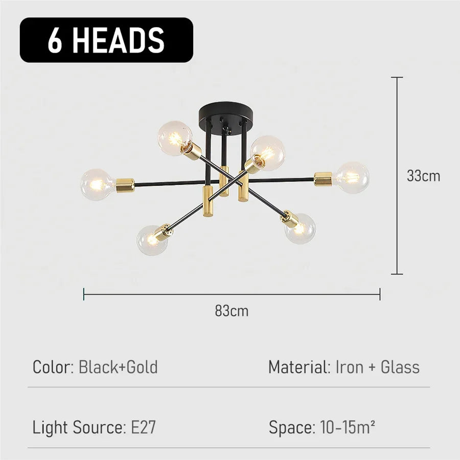 Industrial ceiling lamp chandelier with round lights