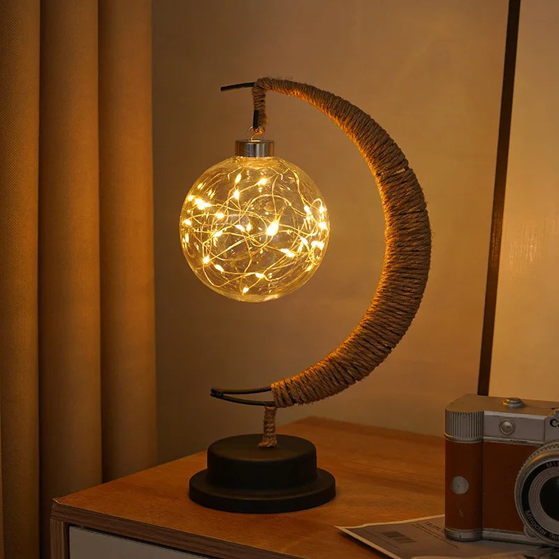 LED Table Lamp with Sphere and Crescent Moon