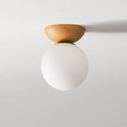 Modern ceiling lamp in Japanese style with a wooden base – minimalist sphere