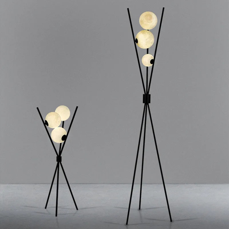 Designer LED Floor Lamp with Moon-Shaped Shades – Table and Floor Lamp on Tripod