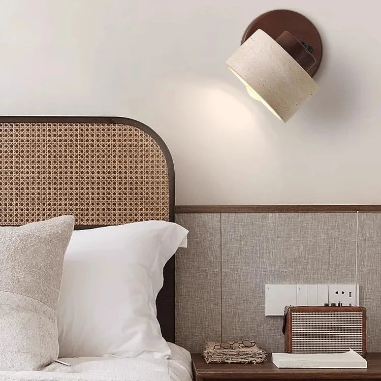Minimalist Travertine Wood Cylinder Wall Sconce LED 1-light