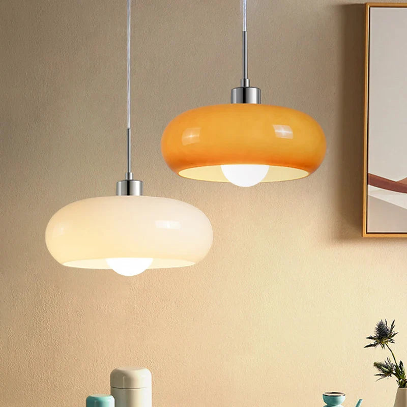 Hanging lamp with an opalescent shade – an elegant retro Bauhaus accent