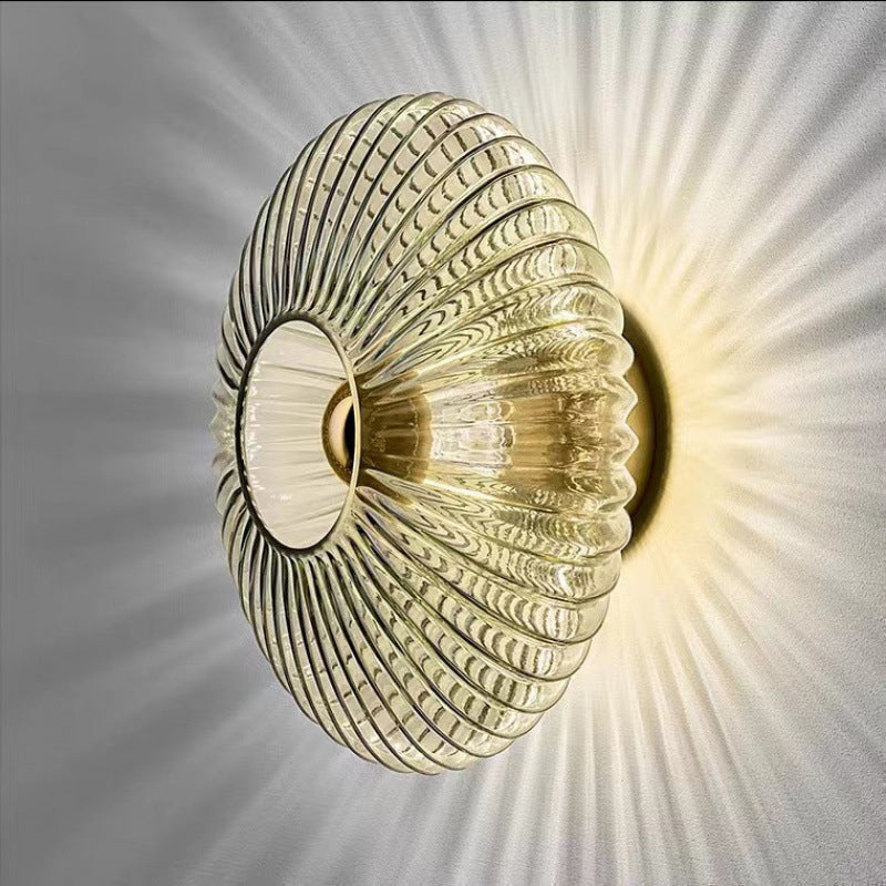 Nordic Vintage Ribbed Glass Round LED Wall Sconce | 1-Light