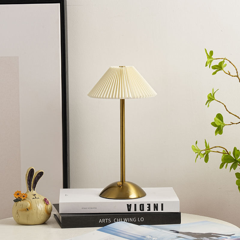 Scandinavian Brass Pleated Fabric Cone Table Light | 1-Light