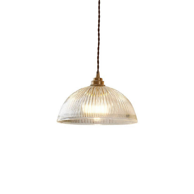 Modern Ribbed Clear Glass Dome Pendant Light | 1-Light