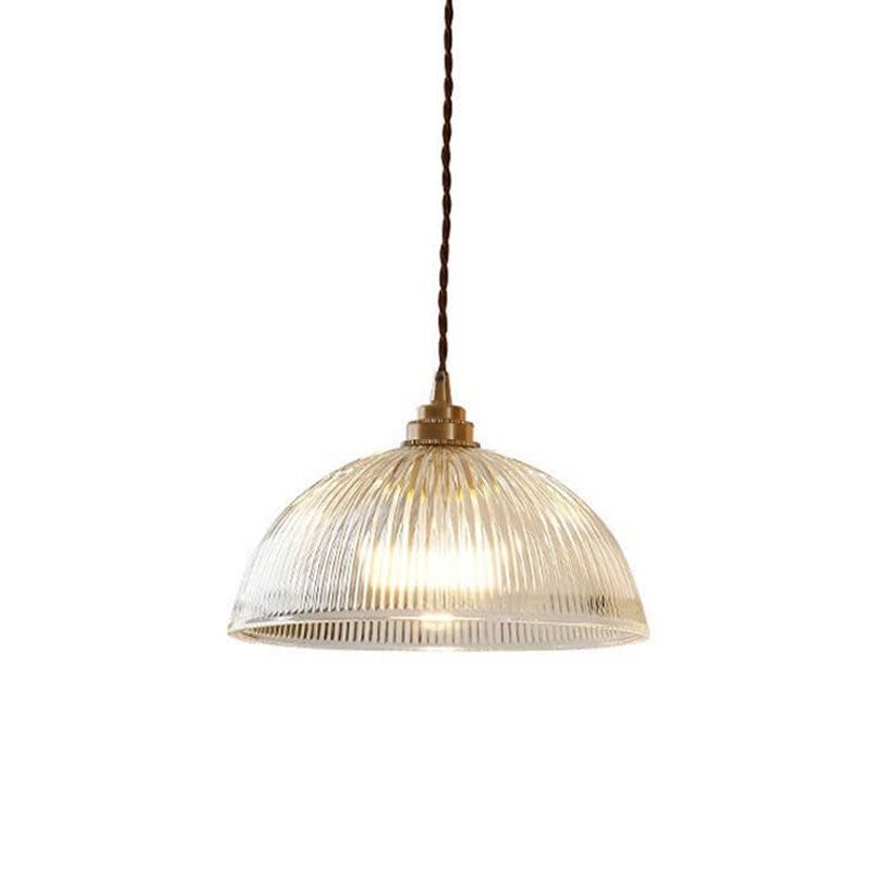 Modern Ribbed Clear Glass Dome Pendant Light | 1-Light