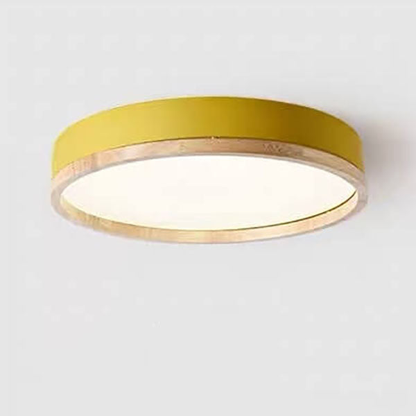 Nordic Wood Round LED Flush Ceiling Light | 1-Light