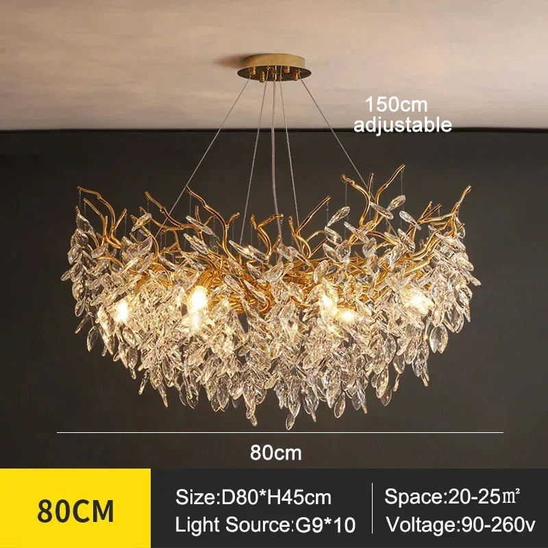 Exclusive chandelier with crystal leaves – branch effect, modern elegance