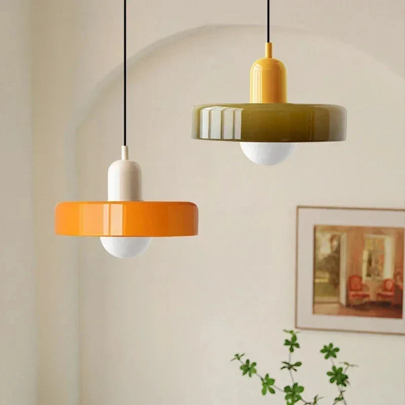 Modern pendant lamp with colorful glass shade Bauhaus